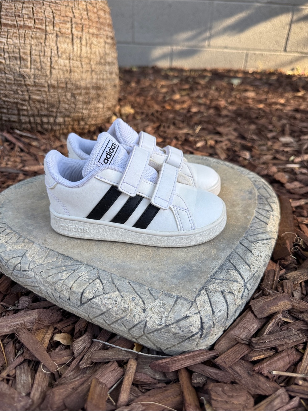 Adidas Kids White Sneakers with Black Stripes